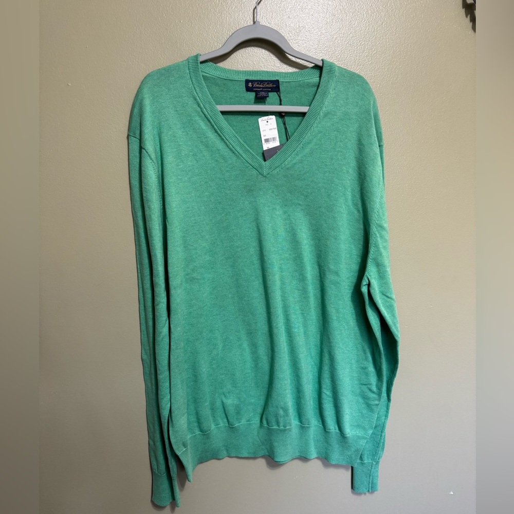 Brooks Brothers 100% Supima Cotton V-Neck Sweater, Green, Size XXL, NWT